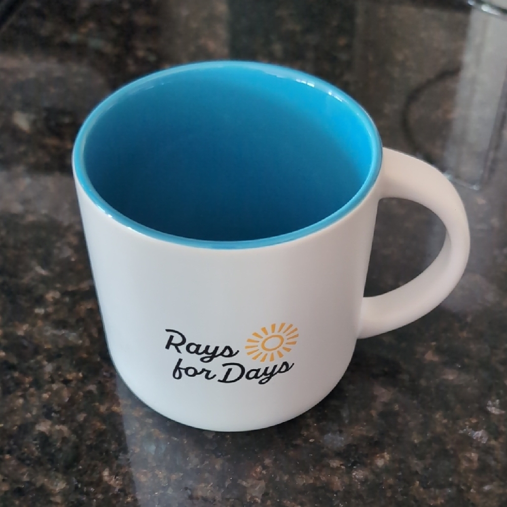 Over Easy White Mug with Blue Interior "Rays For Days"